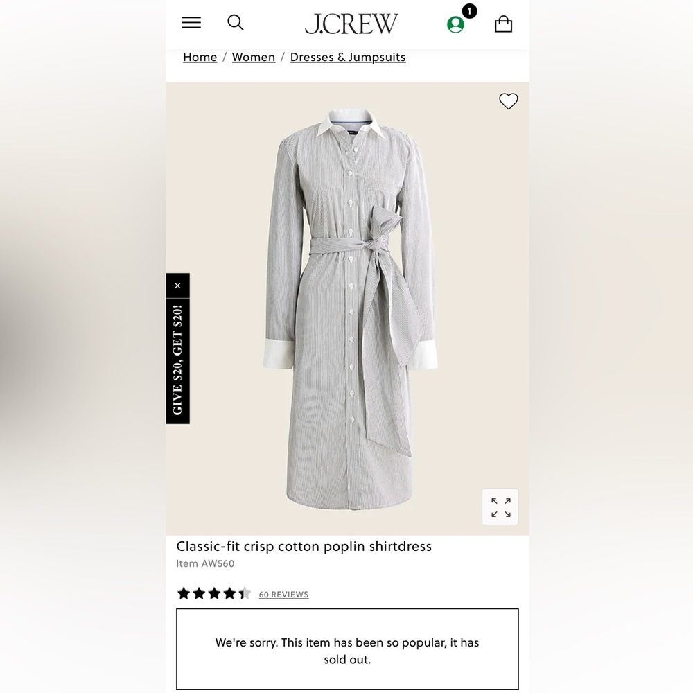J.Crew Classic fit Poplin Shirt Dress
